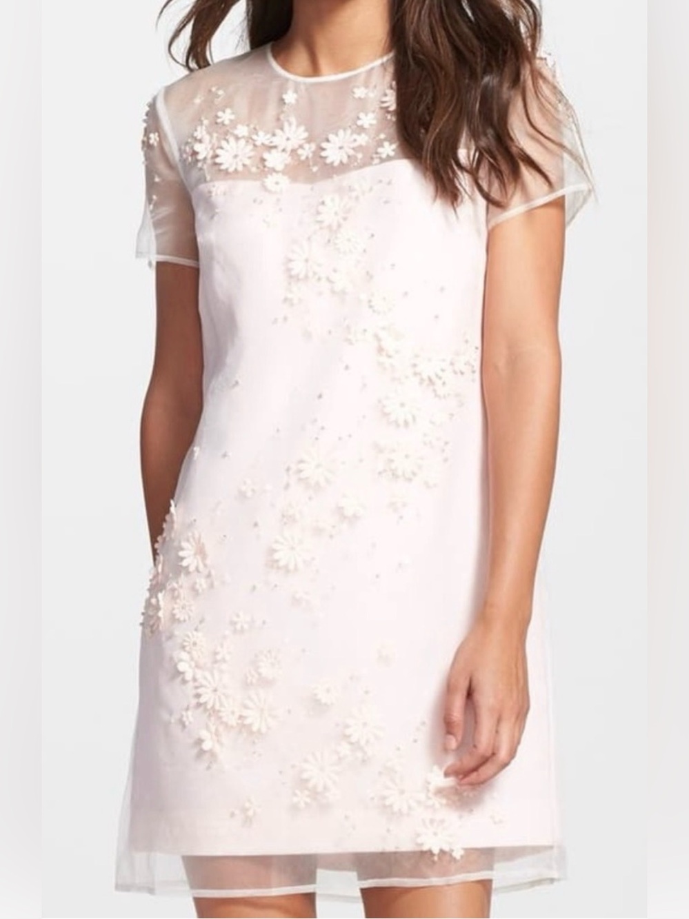 Ted Baker “Findon” Pink Silk Overlay 3D Floral Daisy Appliqué Dress szTB2/US4/6